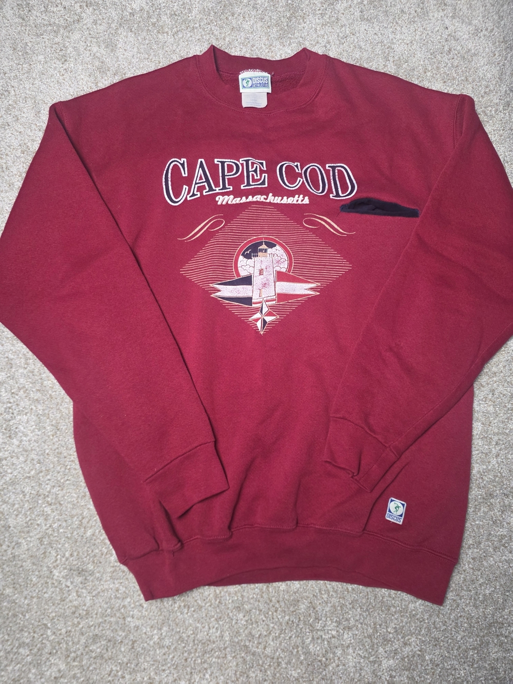 90s Vintage Cape Cod Discus Athletic Crewneck USA with Built-in Chest Pocket